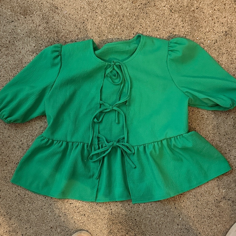 Tie Front, Puff Sleeve Women’s Blouse
